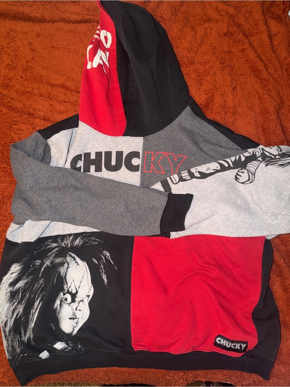 Graphic Colorblock Chucky Hoodie - Red, Black & Gray